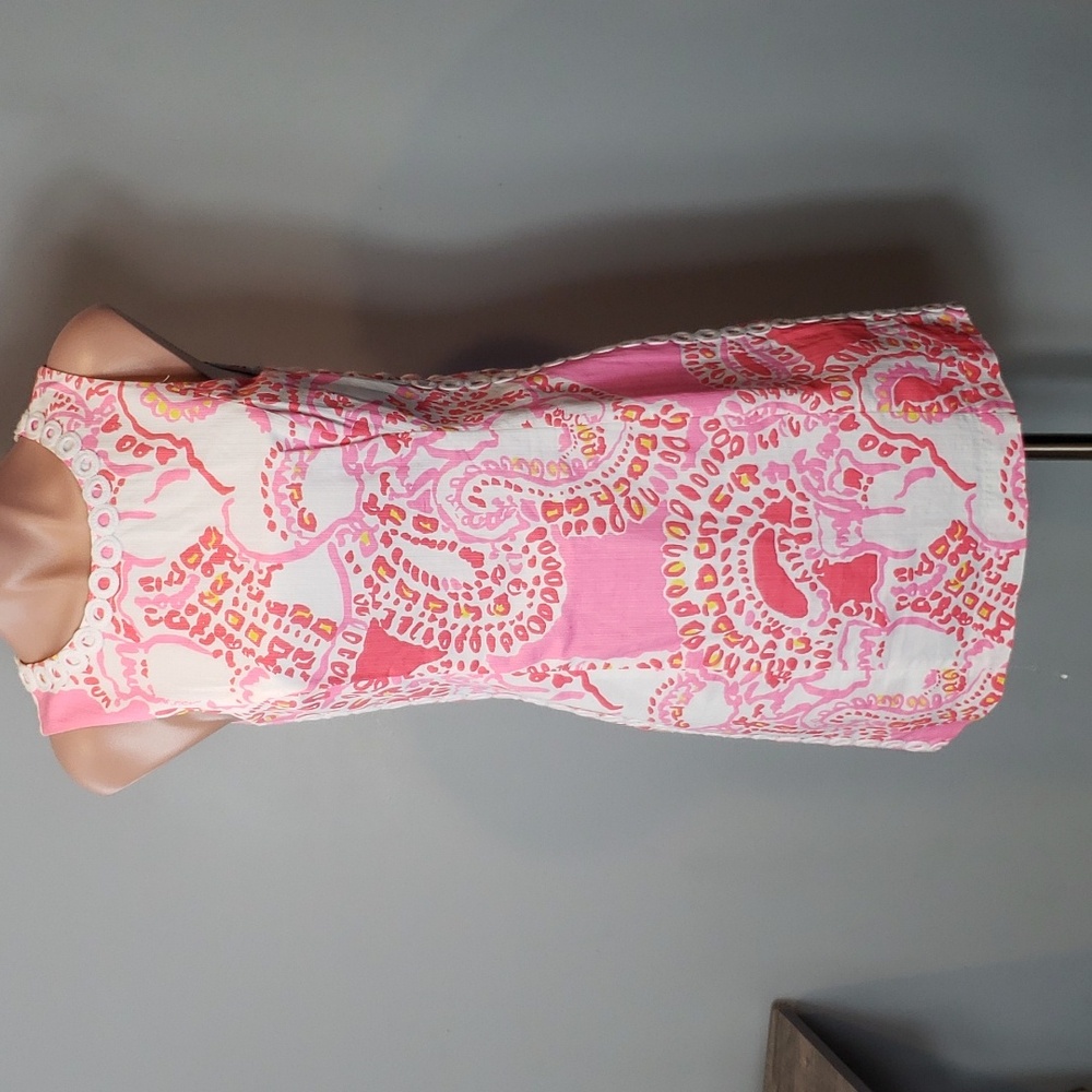 Lilly Pulitzer Mila Hot Coral Shift dress 4 Floral pink Resortwear Summer